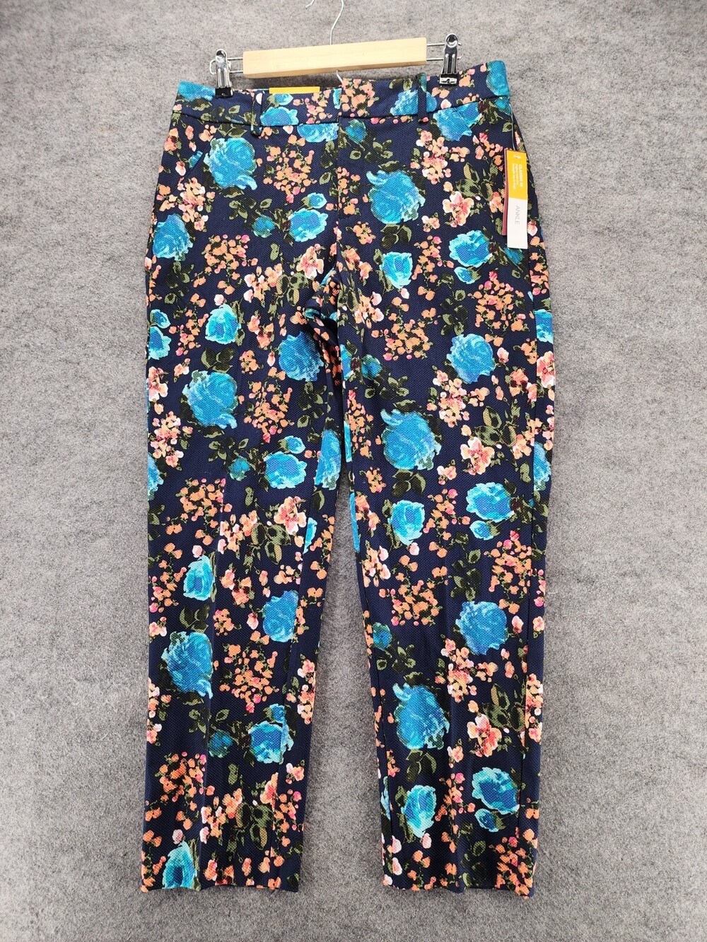 Merona Pants Womens 10 Ankle Classic Blue Rose Floral Mid Rise